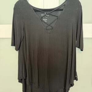 American Eagle Soft & Sexy Black Lace-Up Front Top Size S